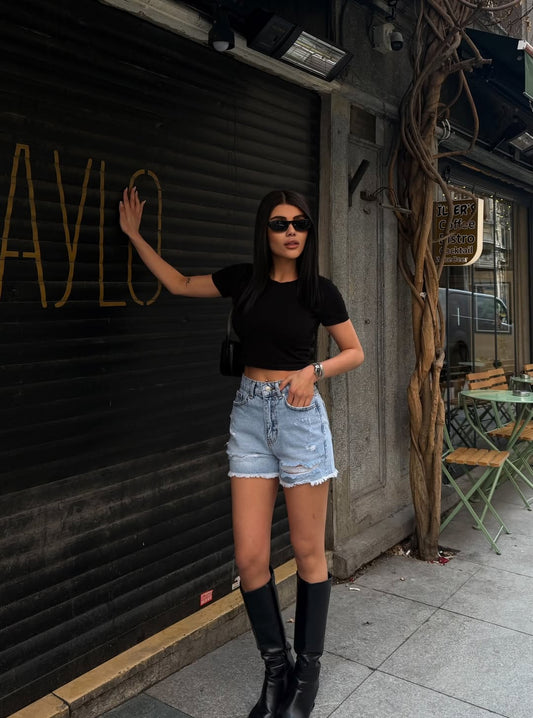 Ripped Denim Shorts
